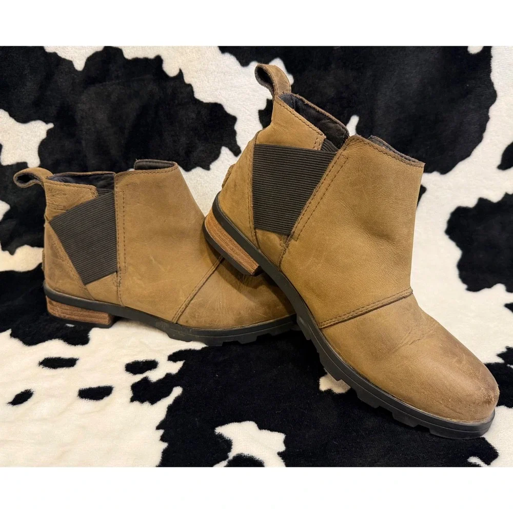 Sorel Emelie Chelsea Waterproof Leather Ankle Boots Brown Women's 6.5‎